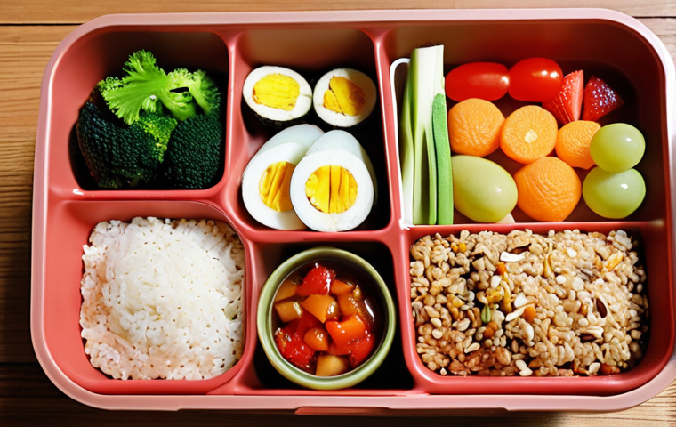 **

A balanced meal with a variety of foods, arranged to showcase nutritional diversity (fruits, vegetables, protein, grains). Emphasize health and cost-effectiveness. Consider a Japanese bento box style for presentation. "Linear Programming" subtly displayed as part of a menu or grocery list in the background. Bright, appealing lighting.

**