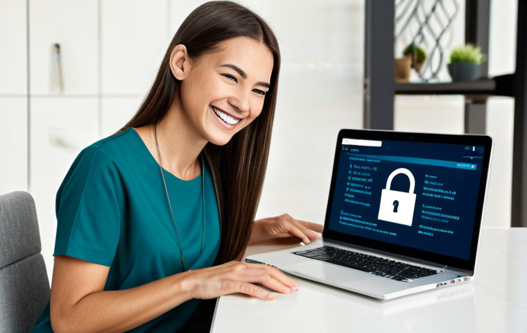 Secure Online Shopping**

"A woman smiles while shopping online on her laptop. The screen displays a secure checkout page with a padlock icon. Behind her, stylized code streams in the background, representing encryption. Fully clothed in casual attire, home setting, safe for work, appropriate content, professional, perfect anatomy, correct proportions, well-formed hands, natural pose, high quality."

**