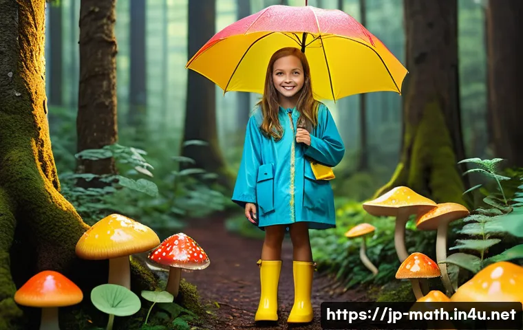수학과 예술의 연결고리 - **Prompt:** "A young girl, age 7, wearing a brightly colored, oversized raincoat and yellow rain boo...