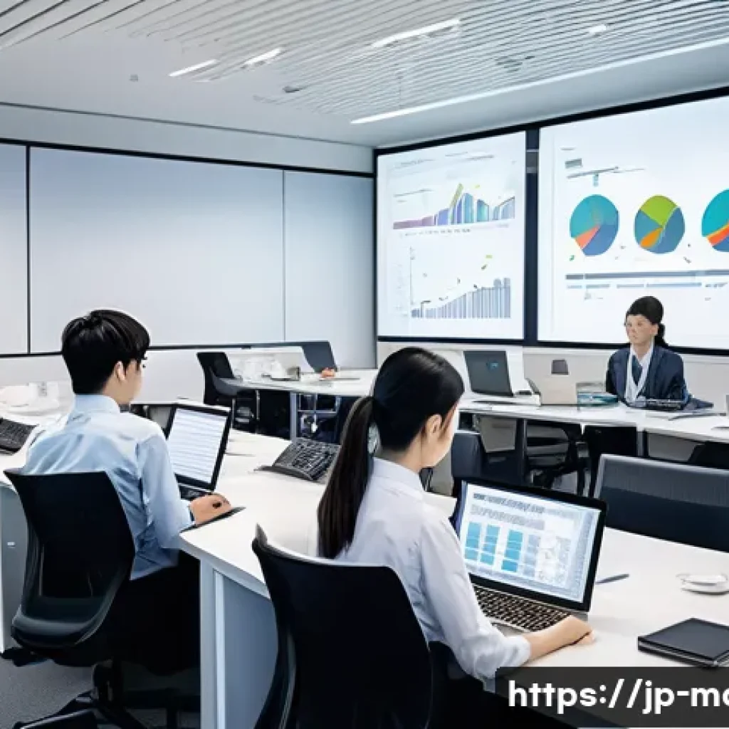 통계적 가설검정 방법 - A modern Japanese office setting with a diverse group of young professionals engaged in a statistica...