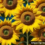 피보나치 수열과 황금비 - A vibrant sunflower field under a clear blue sky, showcasing the intricate spiral arrangement of see...