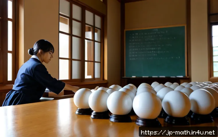 가우스와 정규 분포 - Photorealistic university statistics classroom in Japan, a Japanese professor arranging smooth rows ...
